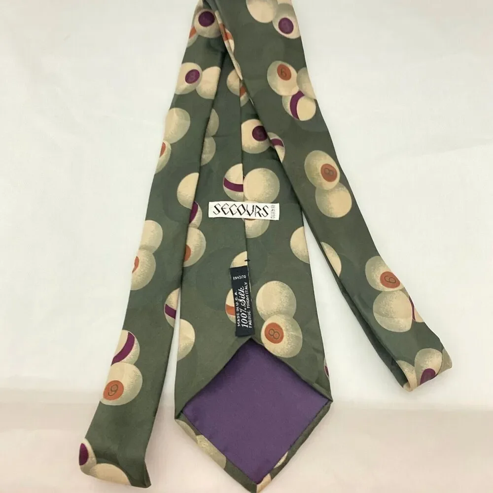 #5666 Secours Olive green Pool Billards Balls Novelty Necktie, Tie 57X3.5